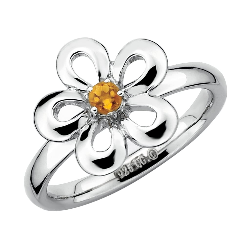 1/10 Carat (ctw) Citrine Flower Ring in Sterling Silver Image 1