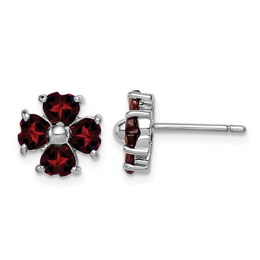 Sterling Silver Flower Garnet Earrings (2.00 Carat ctw) Image 1