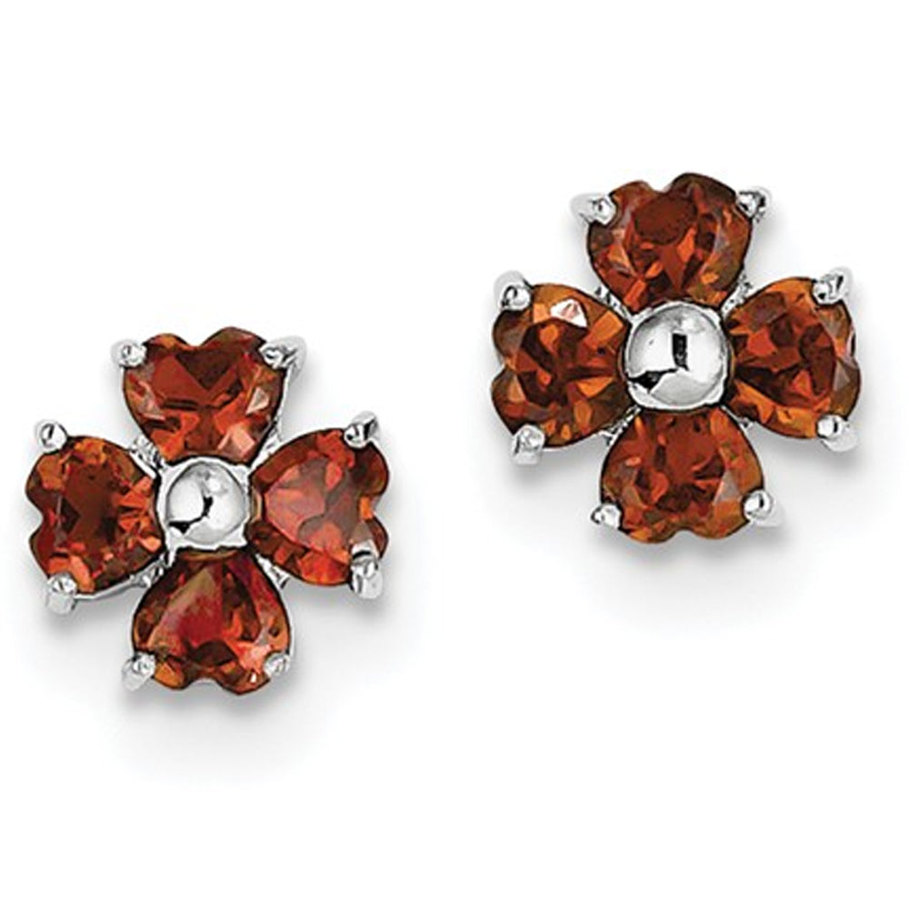 Sterling Silver Flower Garnet Earrings (2.00 Carat ctw) Image 2