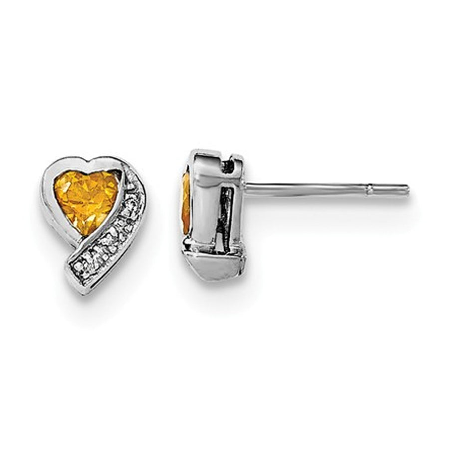 Citrine 1/3 Carat (ctw) Solitaire Heart Earrings in Sterling Silver Image 1