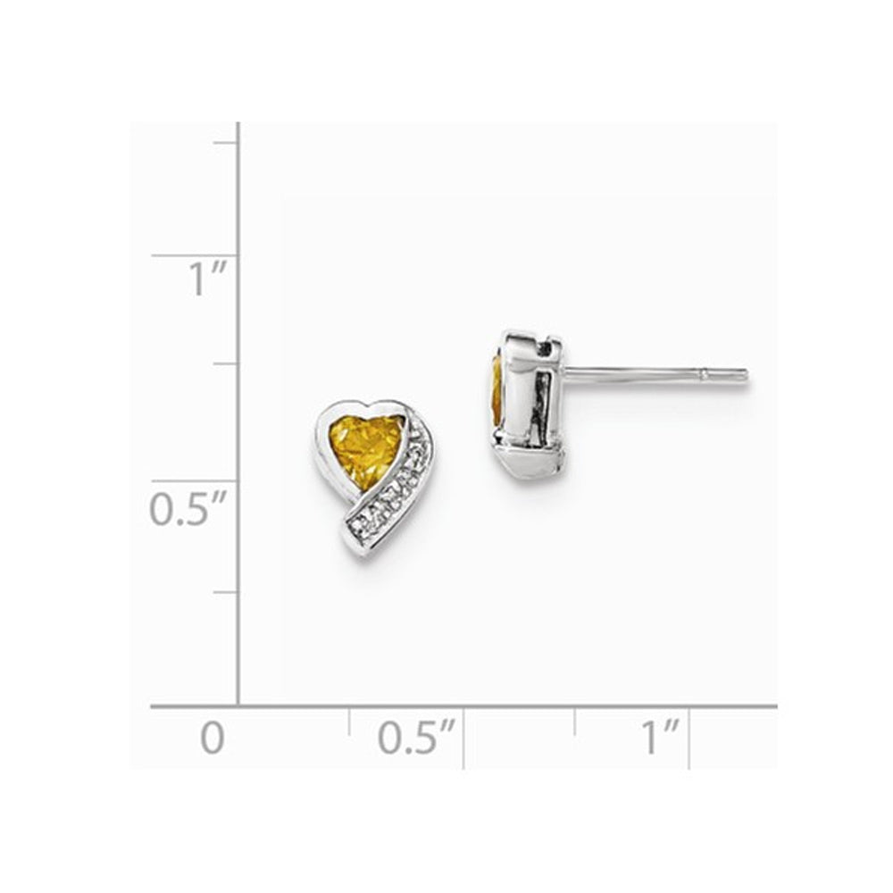 Citrine 1/3 Carat (ctw) Solitaire Heart Earrings in Sterling Silver Image 2