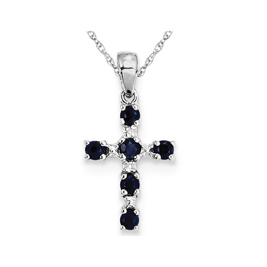 1/2 Carat (ctw) Natural Dark Blue Sapphire Cross Pendant Necklace in Sterling Silver with Chain Image 1