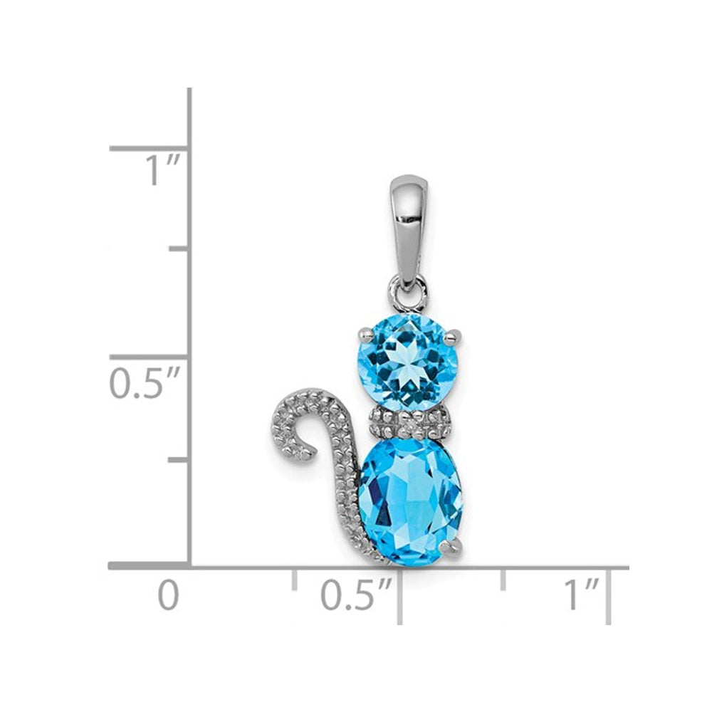 2.10 Carat (ctw) Blue Topaz Cat Charm Pendant Necklace in Sterling Silver with Chain Image 2