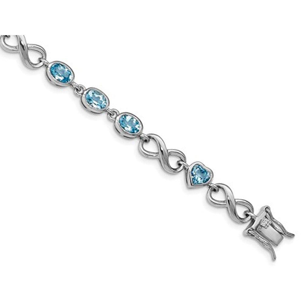 5.90 Carat (ctw) Blue Topaz Infinity Heart Bracelet in Sterling Silver (7.75 Inches) Image 3