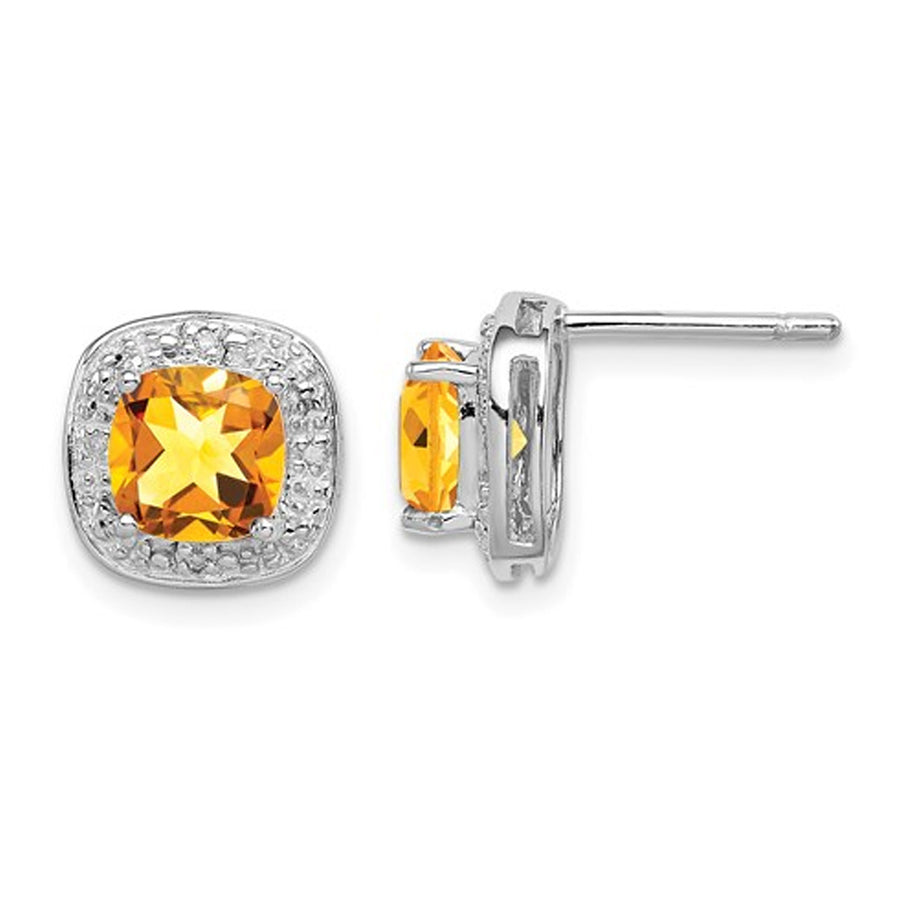 1.60 Carat (ctw) Cushion Cut Citrine Button Post Earrings in Sterling Silver Image 1