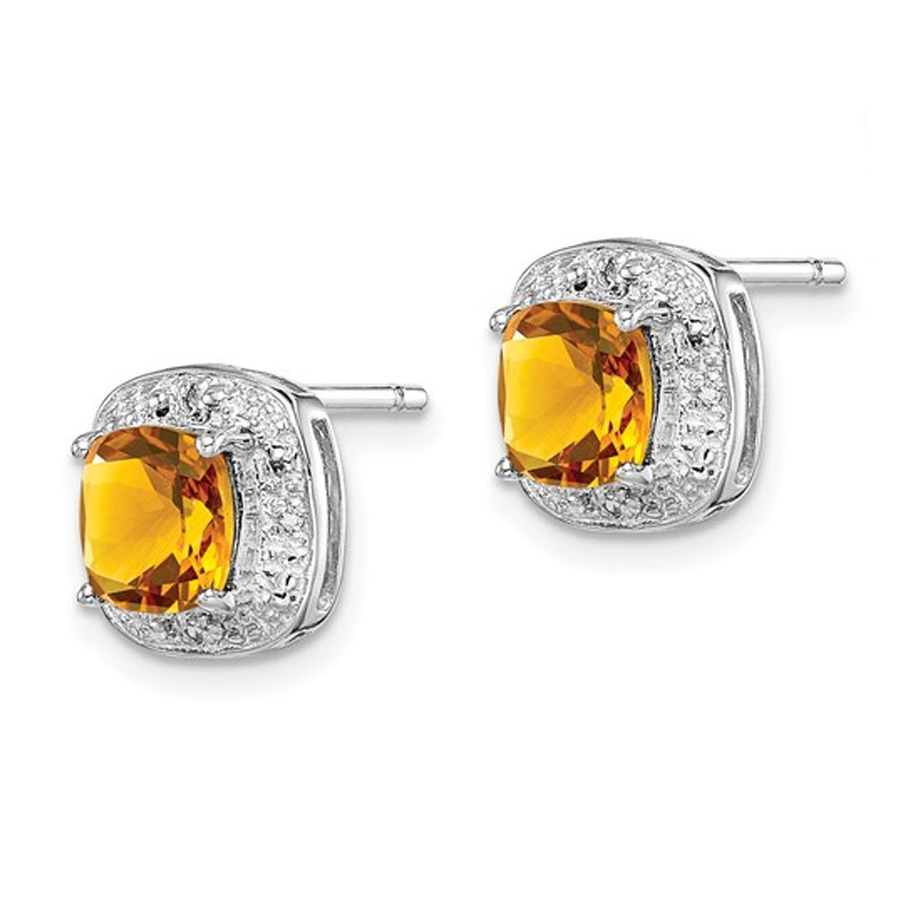 1.60 Carat (ctw) Cushion Cut Citrine Button Post Earrings in Sterling Silver Image 2