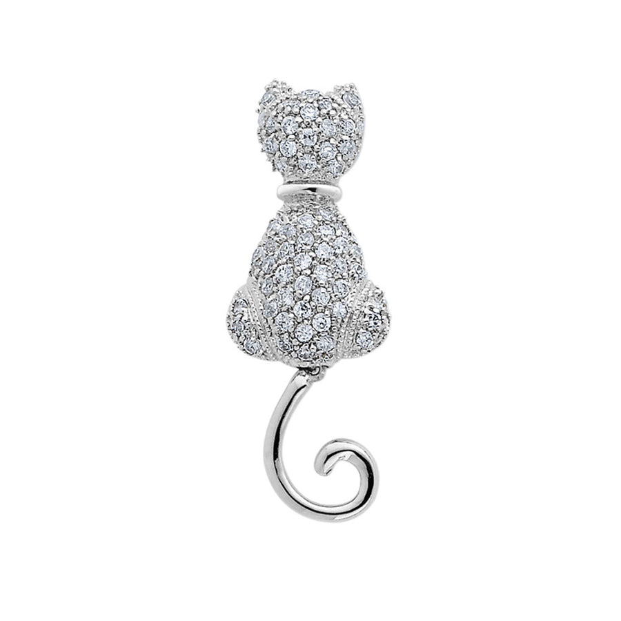 Synthetic Cubic Zirconia (CZ) (CZ) Cat Pin Brooch in Sterling Silver Image 1