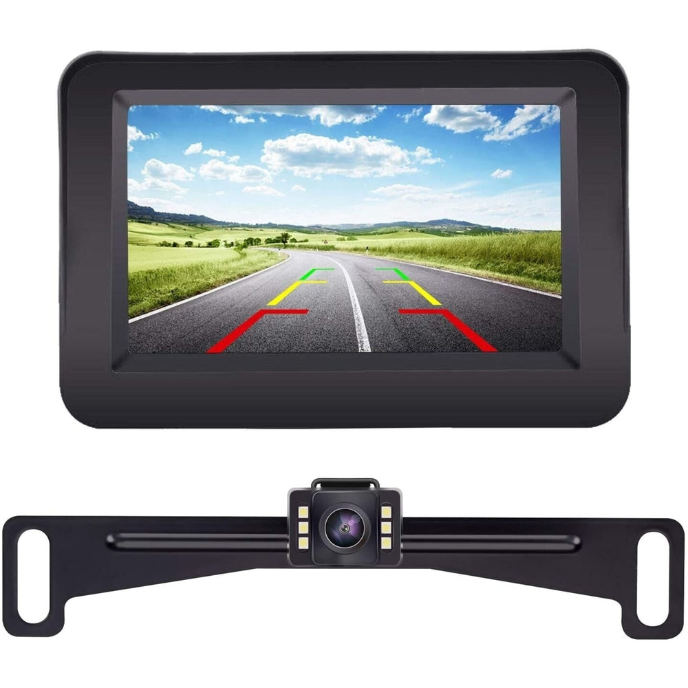 Yakry HD Backup Camera and Monitor Kit Wire Single Power Supply For Whole System Rear View/Constantly View License Plate Image 2