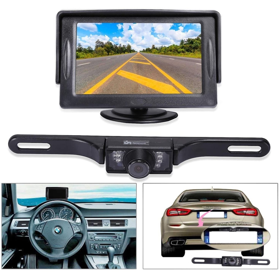 Noiposi Backup Camera and Monitor kit for Car Universal Waterproof Night Vision Linsence Plate Rear View Camera Image 1