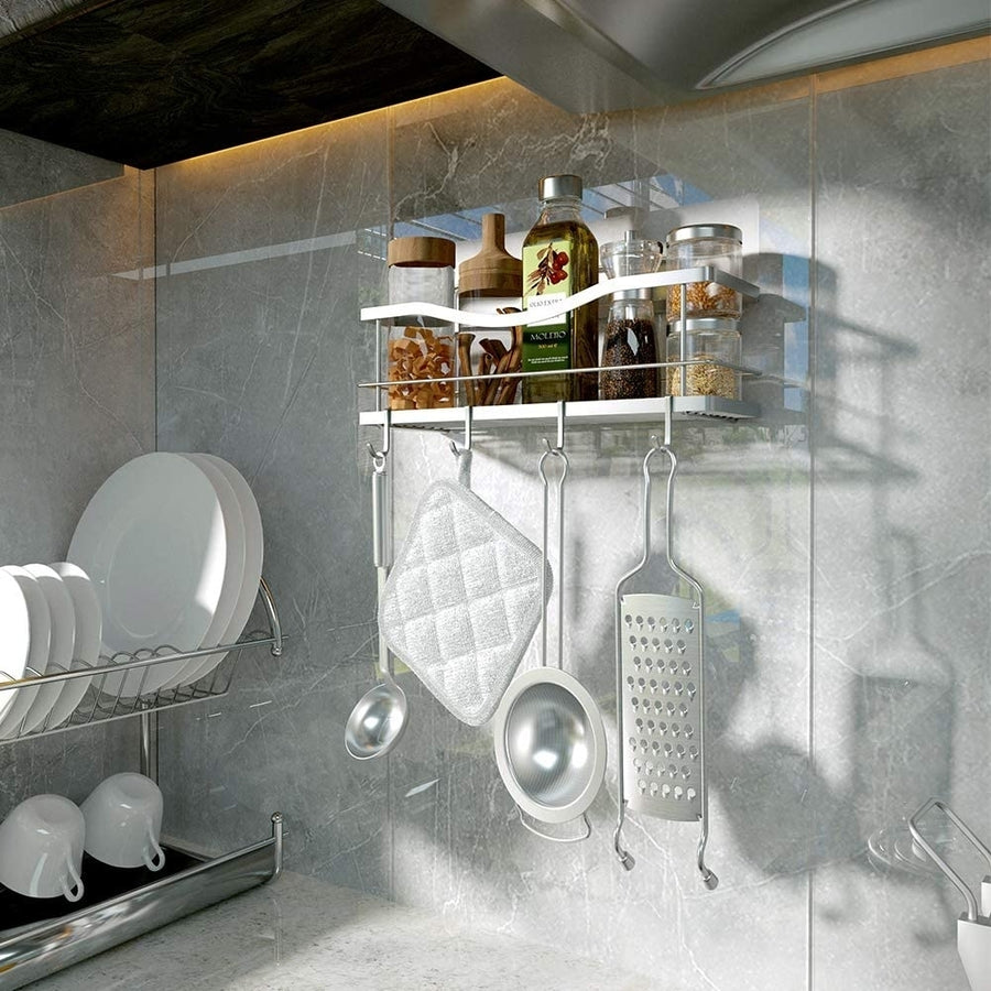 Shower/Kitchen Caddy Basket Shelf with Hooks Holder Organizer Image 1