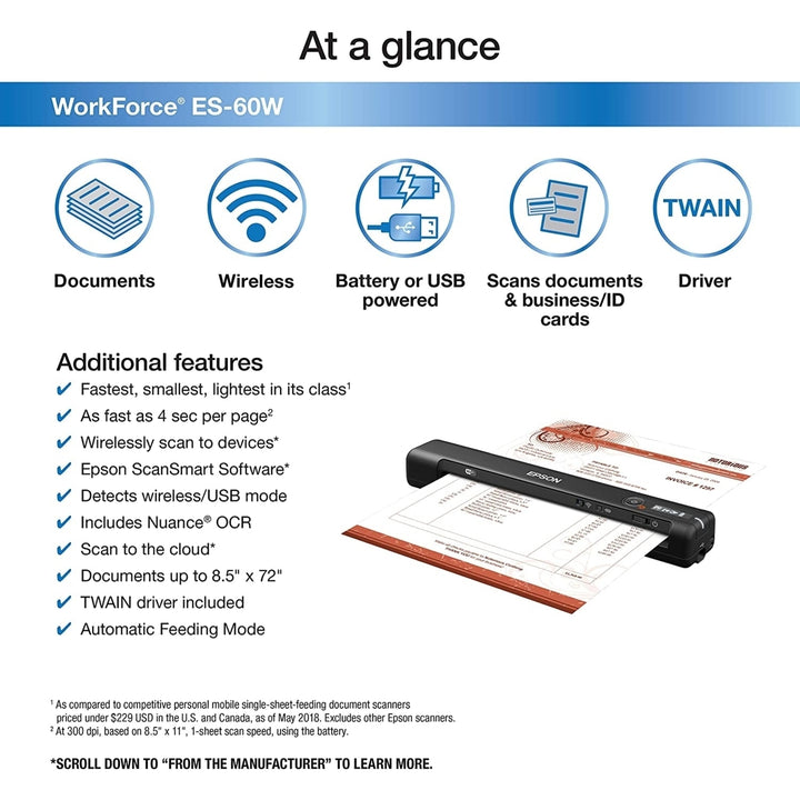 Epson Workforce Wireless Portable Sheet-fed Document Scanner Image 2