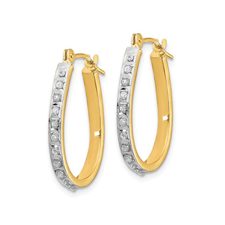 Accent Diamond Hoop Earrings in 14K Yellow Gold (3/4 Inch) Image 3