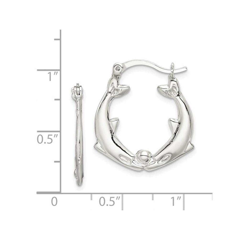 Sterling Silver Dolphin Polished Hoop Earrings Image 3