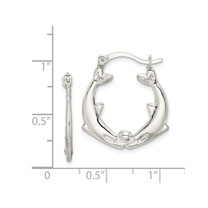 Sterling Silver Dolphin Polished Hoop Earrings Image 3