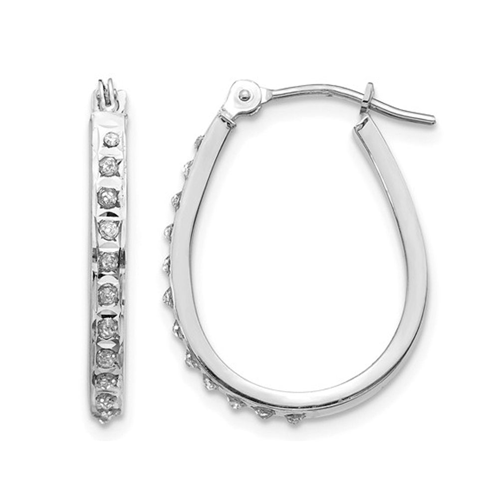 Diamond Accent Oval Hoop Earrings in 14K White Gold (3/4 Inch) Image 1