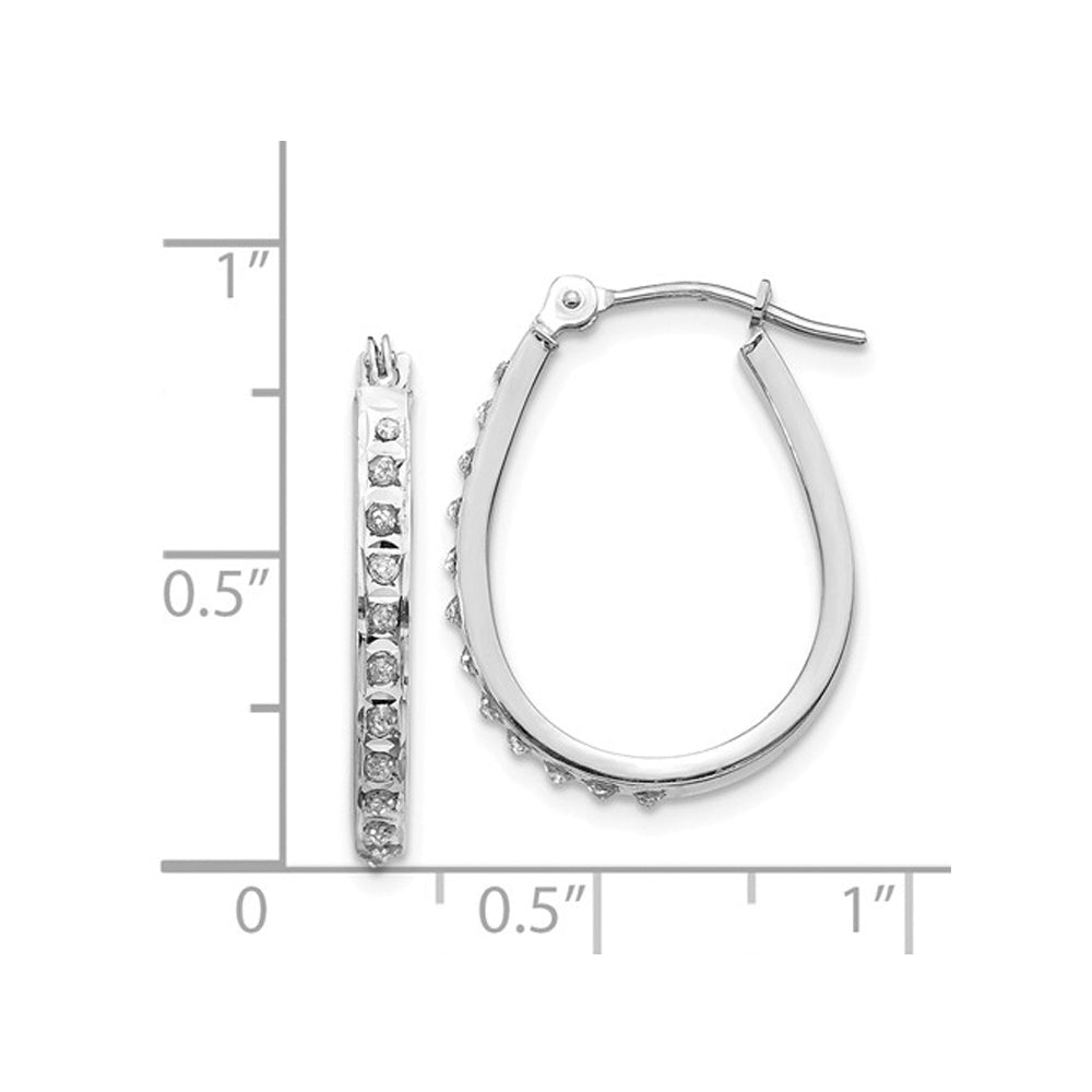 Diamond Accent Oval Hoop Earrings in 14K White Gold (3/4 Inch) Image 2