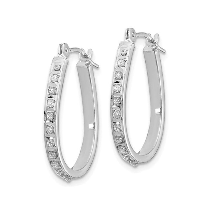 Diamond Accent Oval Hoop Earrings in 14K White Gold (3/4 Inch) Image 3