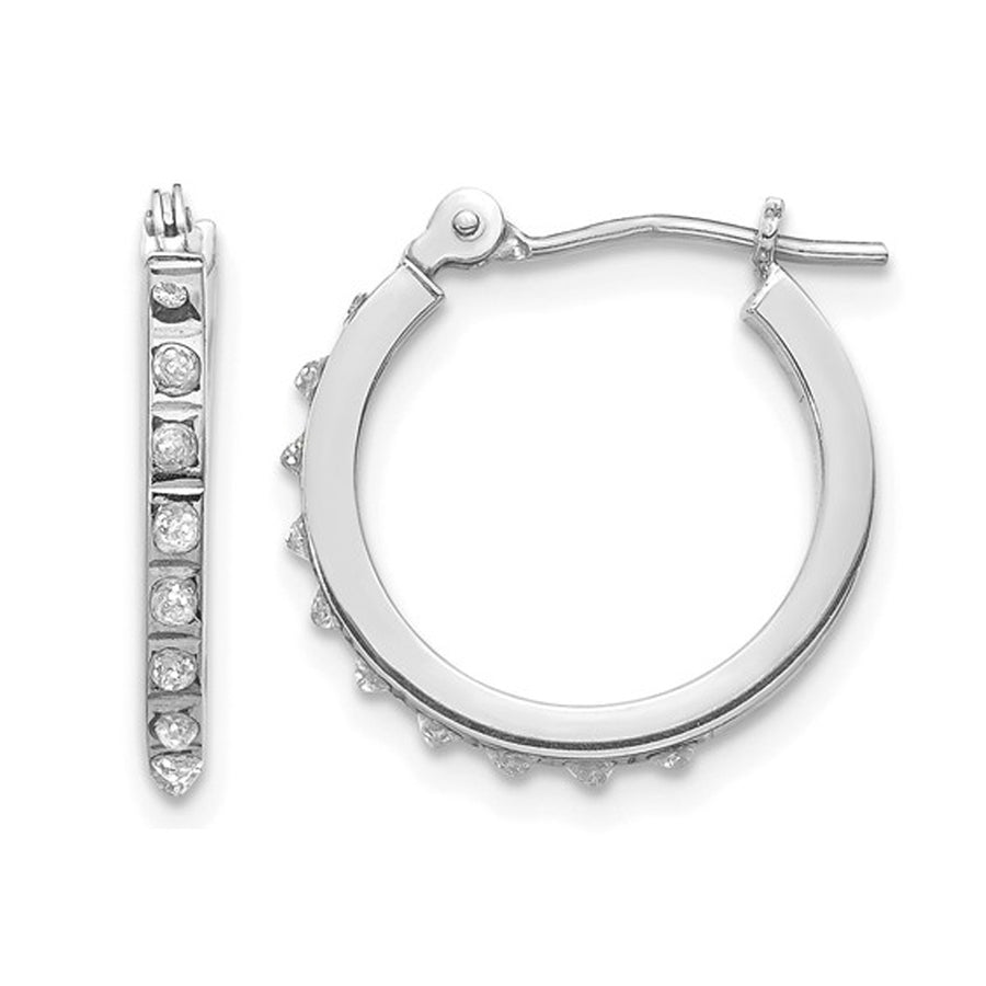 Diamond Accent Oval Hoop Earrings in 14K White Gold Image 1