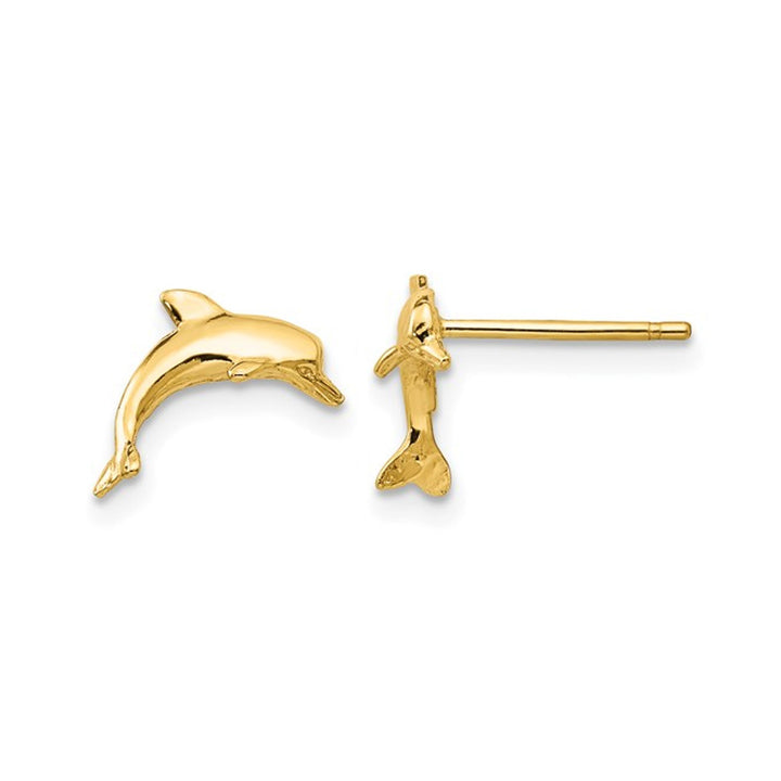 14K Yellow Gold Polished Dolphin Charm Post Earrings Image 1