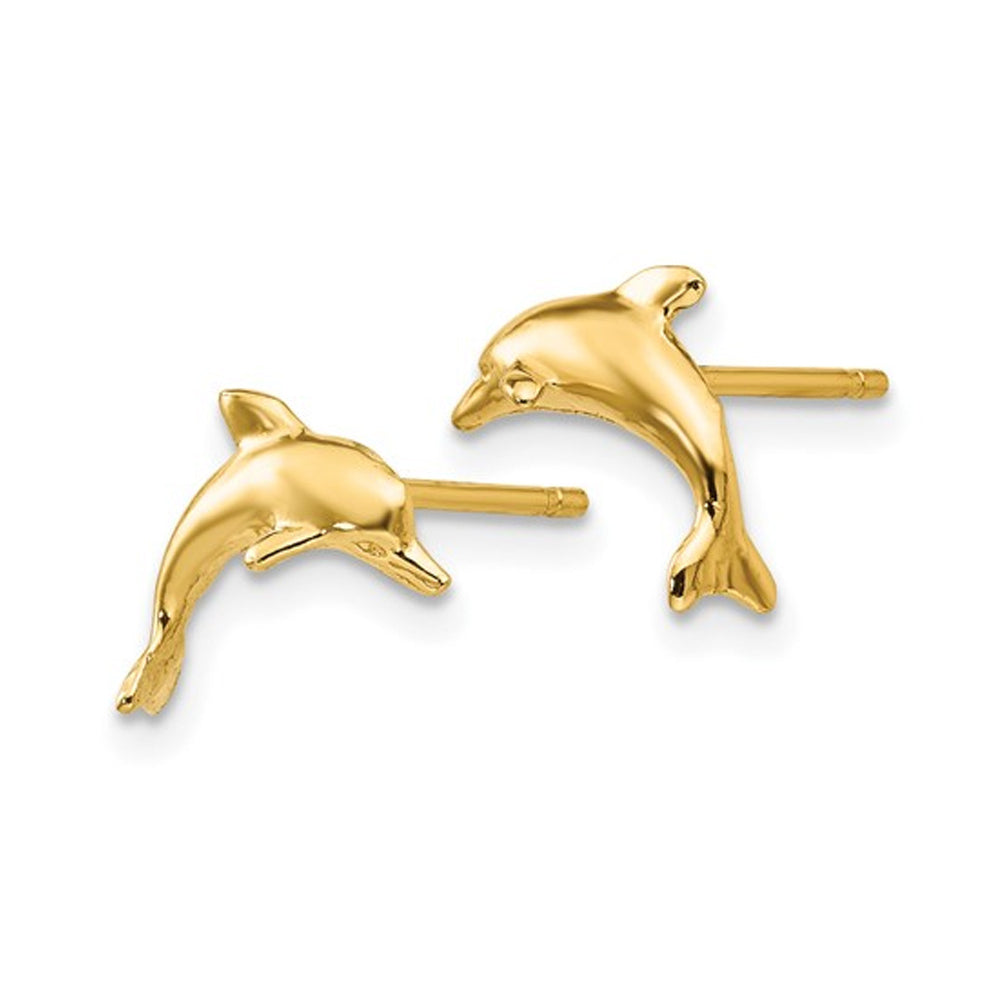 14K Yellow Gold Polished Dolphin Charm Post Earrings Image 2