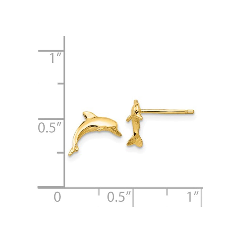 14K Yellow Gold Polished Dolphin Charm Post Earrings Image 3