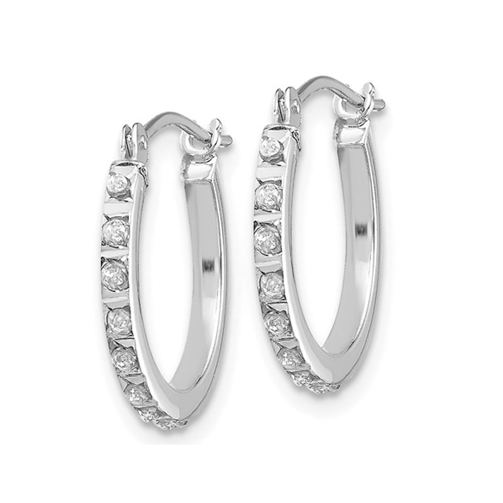 Diamond Accent Oval Hoop Earrings in 14K White Gold Image 3