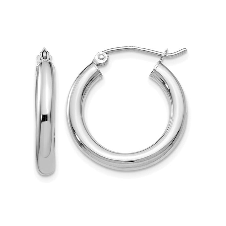 Small Hoop Earrings in 14K White Gold 3/4 Inch (3.00 mm) Image 1