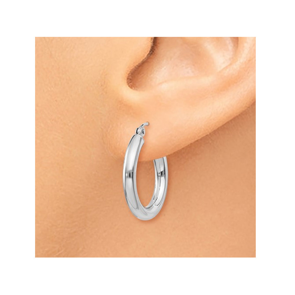 Small Hoop Earrings in 14K White Gold 3/4 Inch (3.00 mm) Image 2