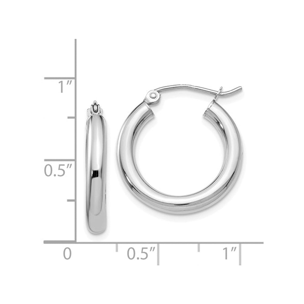 Small Hoop Earrings in 14K White Gold 3/4 Inch (3.00 mm) Image 3