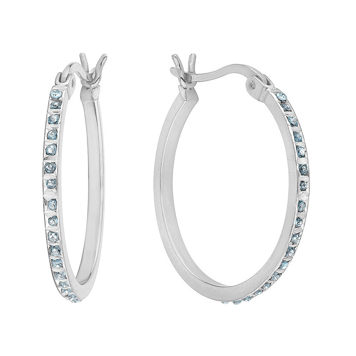 Accent Diamond Round Hoop Earrings in Sterling Silver (1 Inch) Image 2