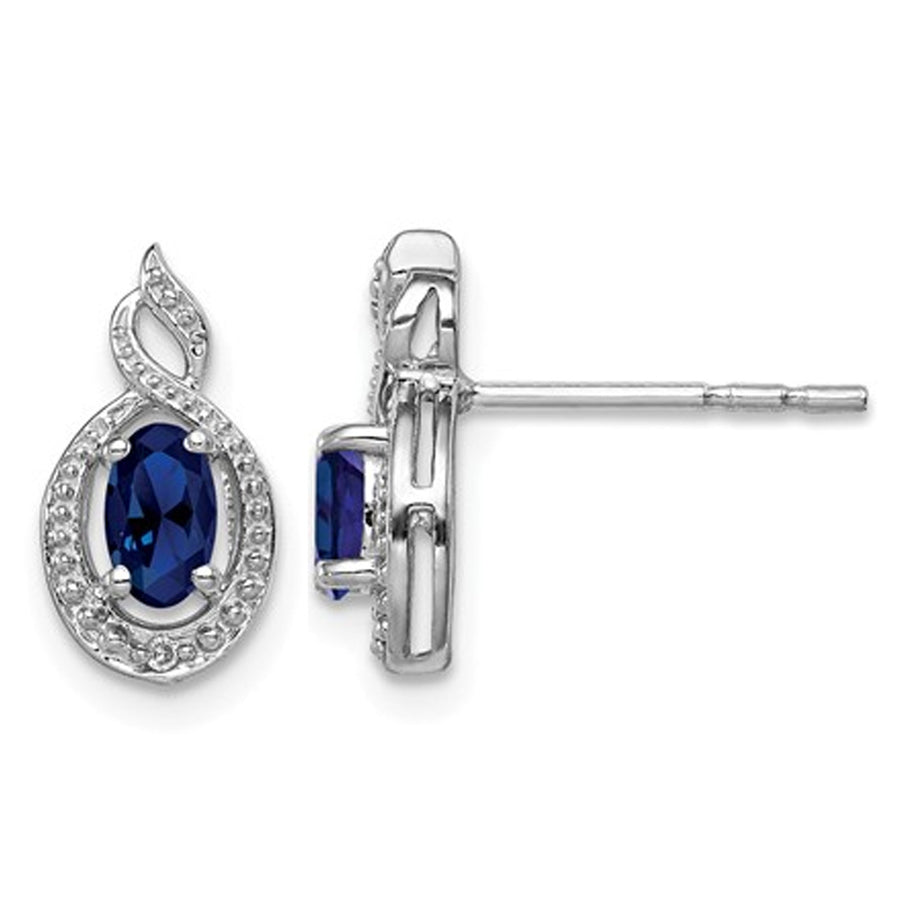 Sterling Silver 1/2 Carat (ctw) Lab Created Blue Sapphire Earrings Image 1