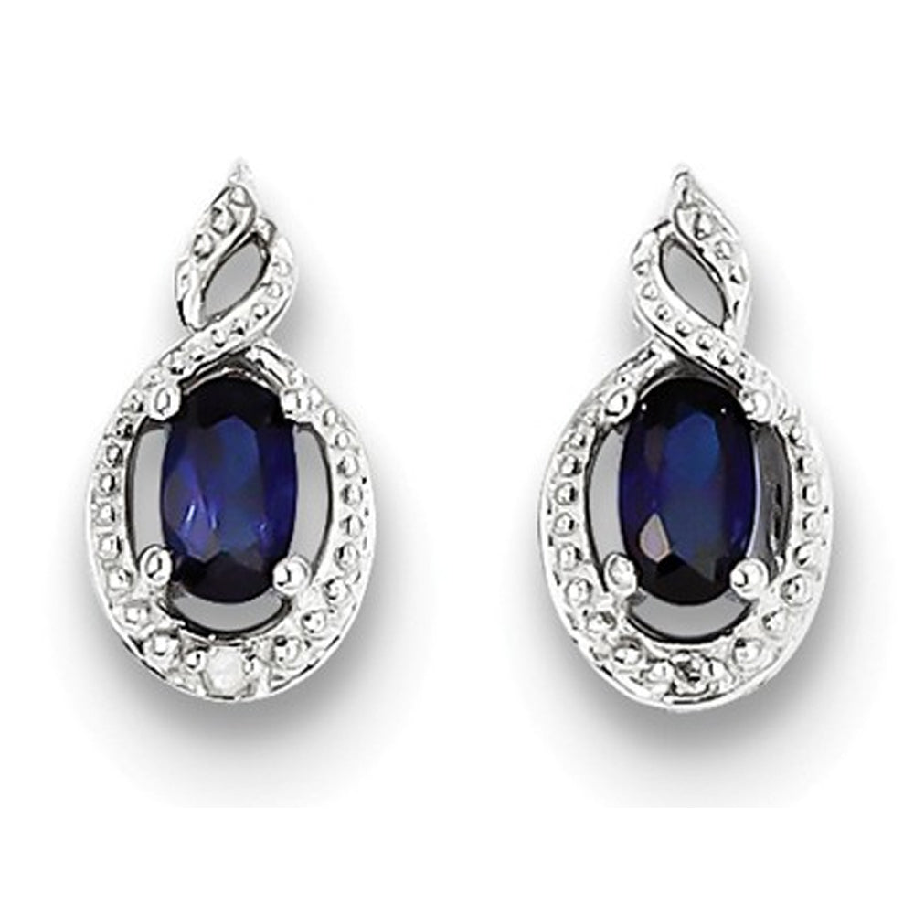 Sterling Silver 1/2 Carat (ctw) Lab Created Blue Sapphire Earrings Image 2