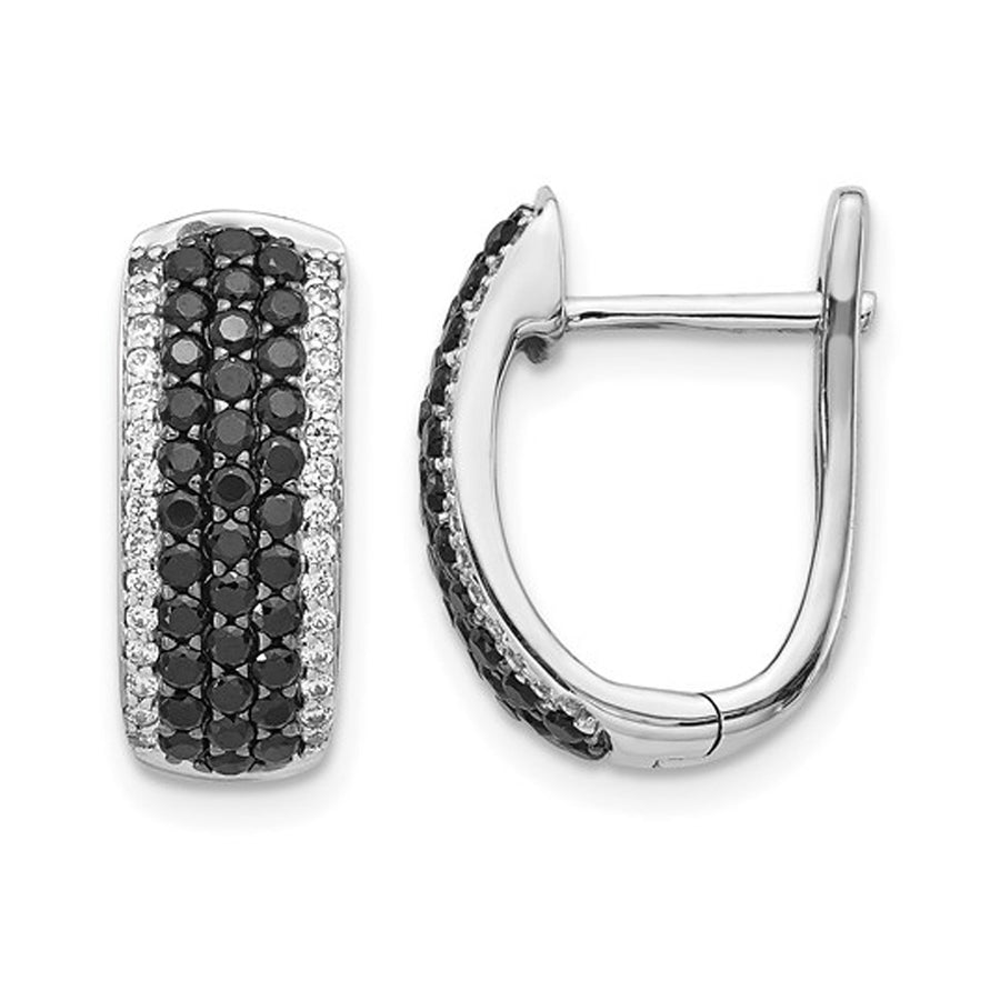 1.00 Carat (ctw) Black and White Diamond Hoop Earrings in 14K White Gold Image 1