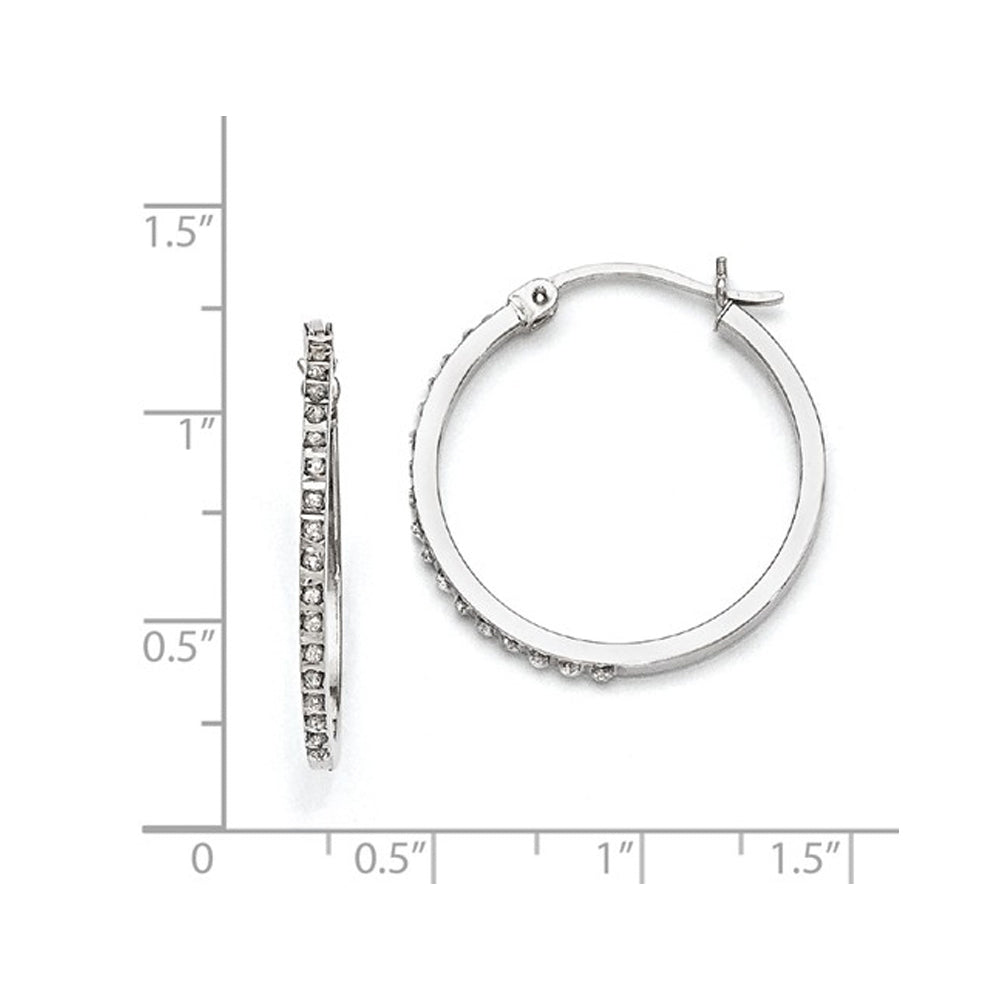 Accent Diamond Round Hoop Earrings in Sterling Silver (1 Inch) Image 3