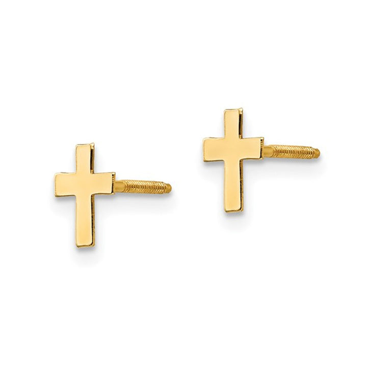 Baby Junior Cross Earrings in 14K Yellow Gold Image 2