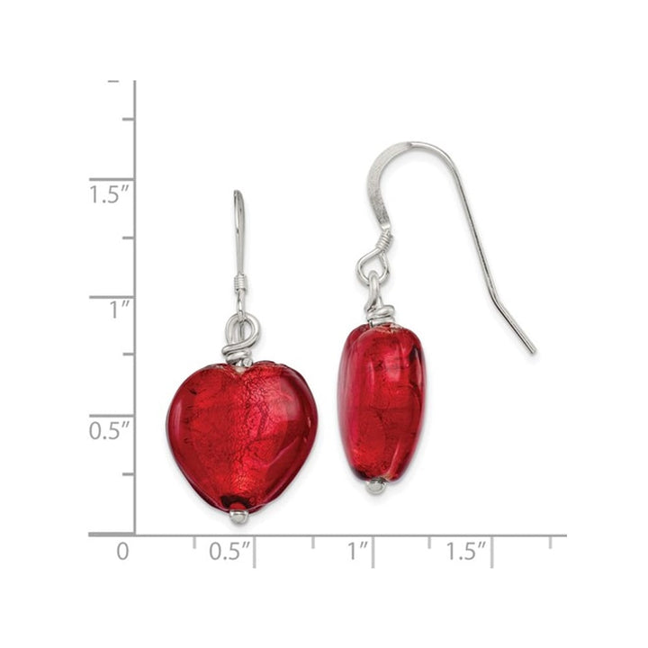 Red Murano Glass Heart Earrings in Sterling Silver Image 2