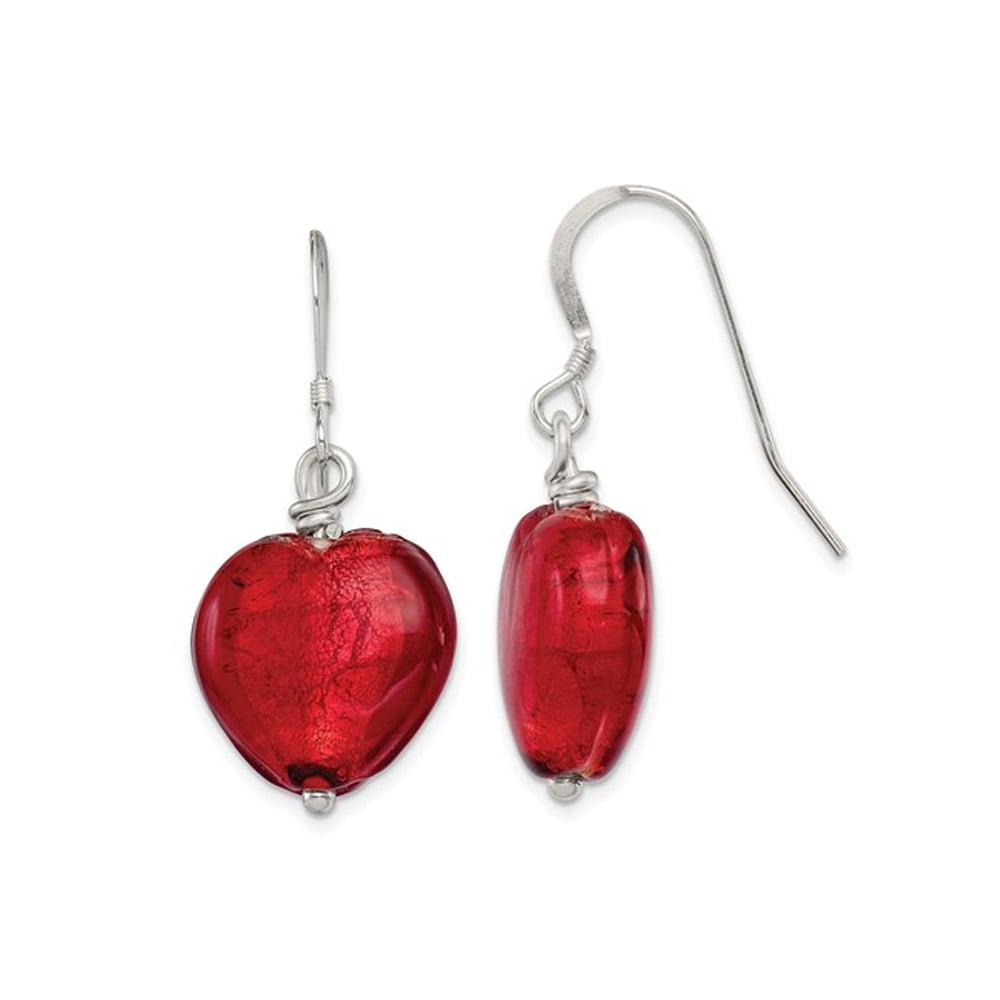 Red Murano Glass Heart Earrings in Sterling Silver Image 3