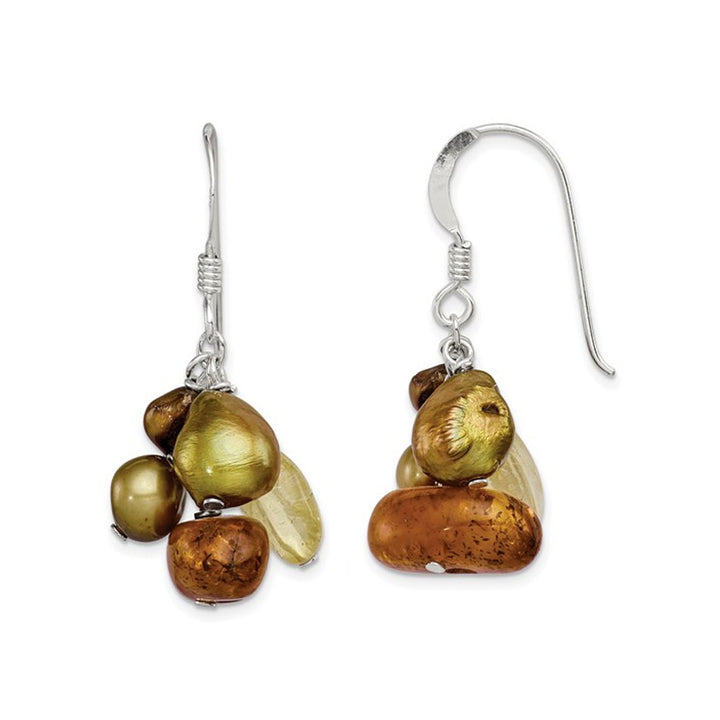 Cultured Freshwater Pearl Citrine and Amber Earrings in Sterling Silver Image 1