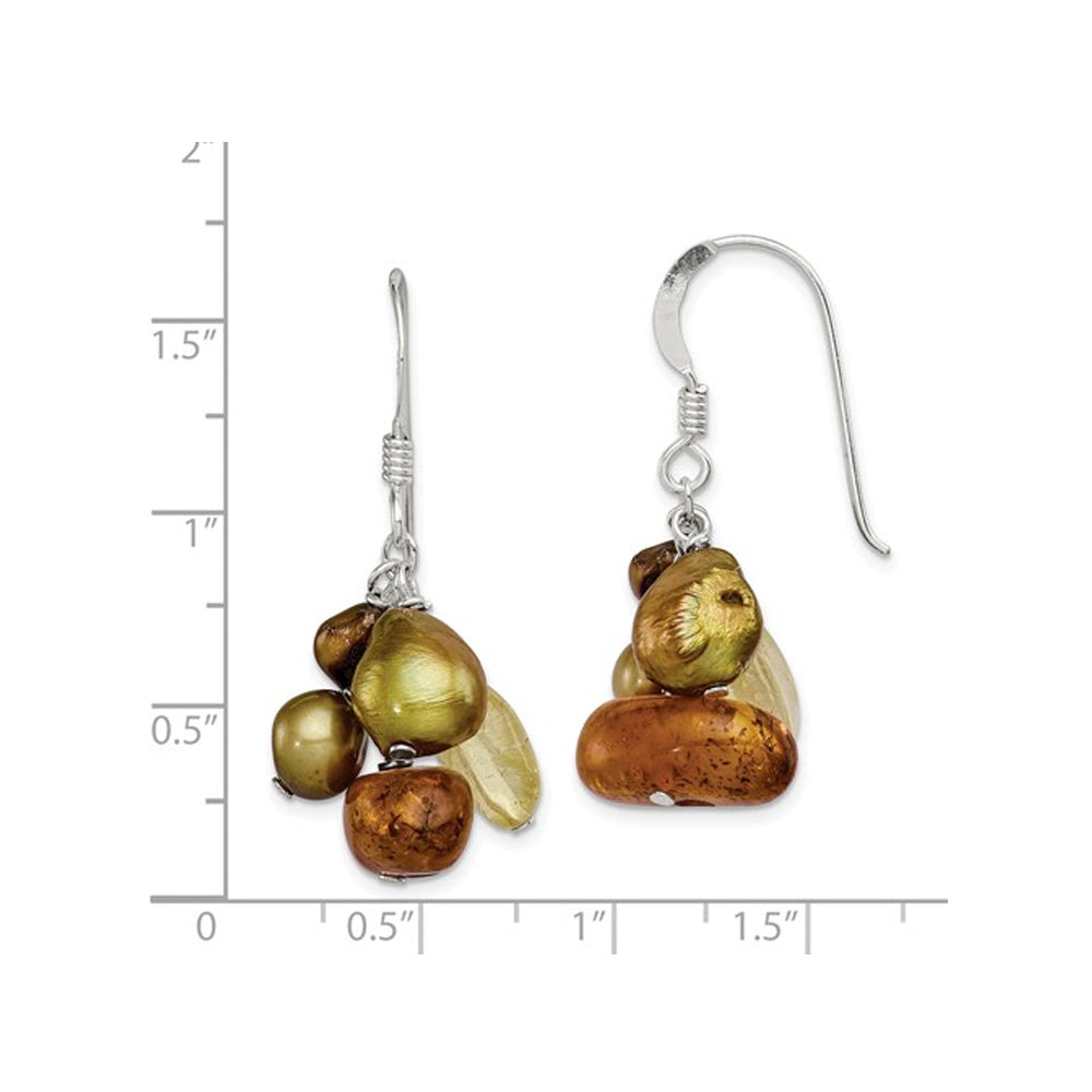 Cultured Freshwater Pearl Citrine and Amber Earrings in Sterling Silver Image 3