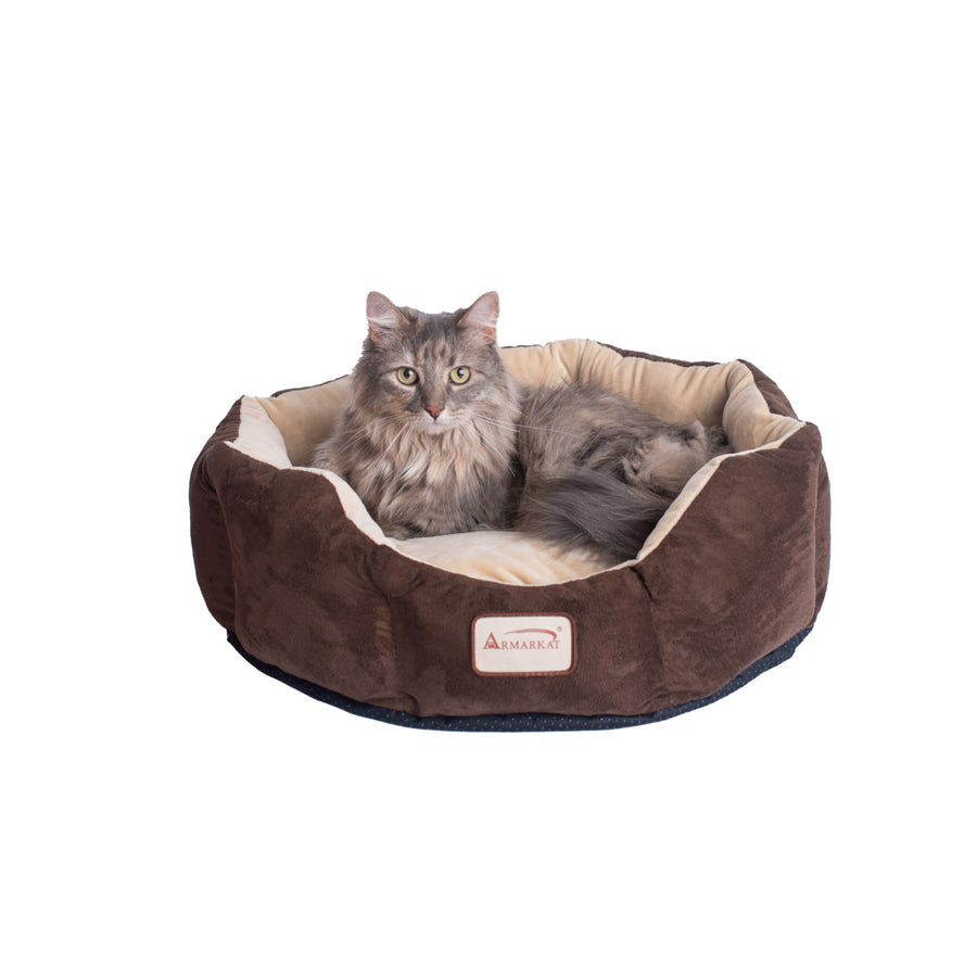 Armarkat Model C01 Pet Bed with polyfill in Beige and Mocha for Cats and Extra Small Dogs Image 1