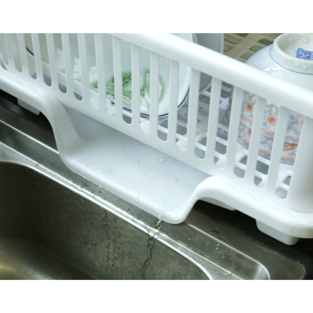 Heavy Duty Plastic Dish Drying Rack Set White Large Drainer with Utensil Cup Image 3