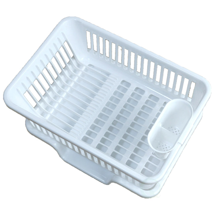 Heavy Duty Plastic Dish Drying Rack Set White Large Drainer with Utensil Cup Image 4