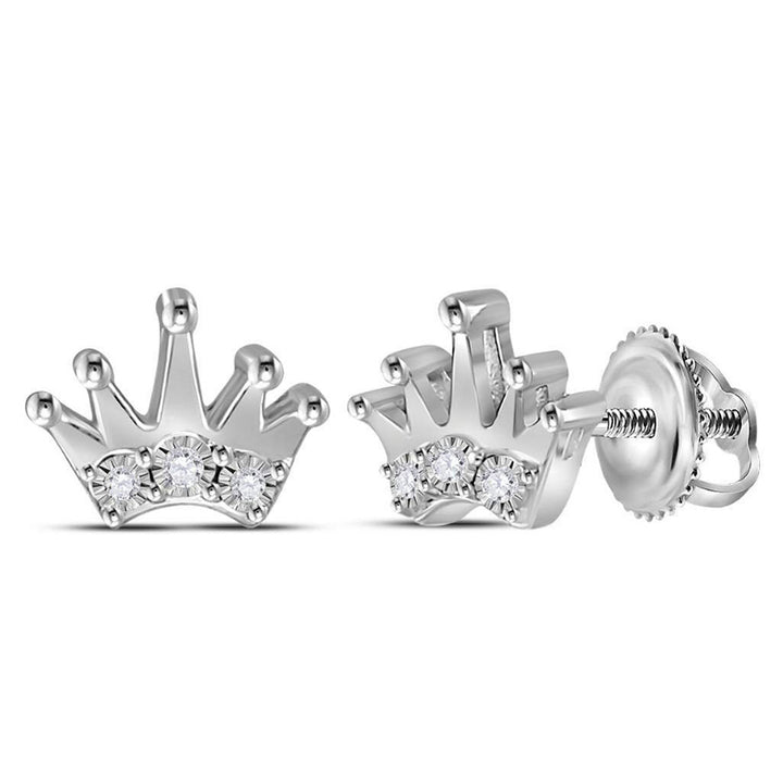 1/20 Carat (ctw) Diamond Crown Charm Earrings in Sterling Silver Image 1