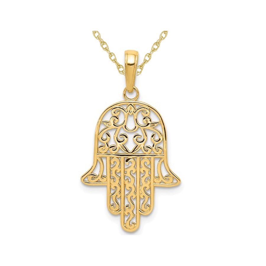 14K Yellow Gold Hamsa Charm Pendant Necklace with Chain Image 1