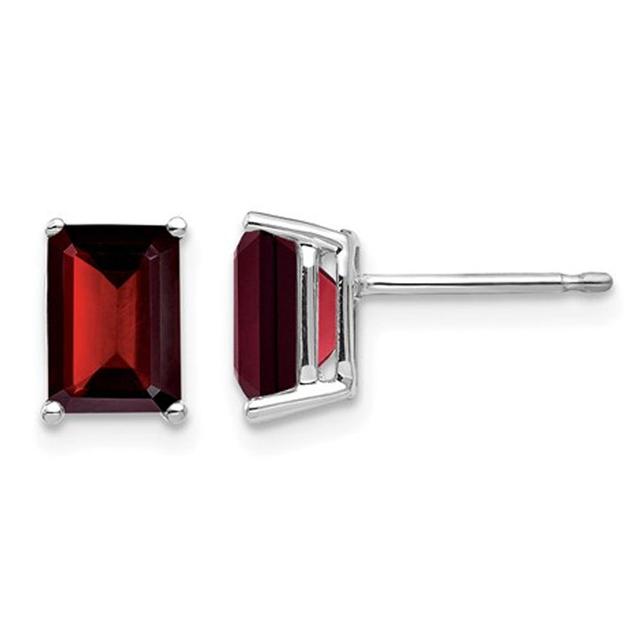 14K White Gold Emerald Cut Natural Solitaire Garnet Earrings 2.50 Carat (ctw) Image 1