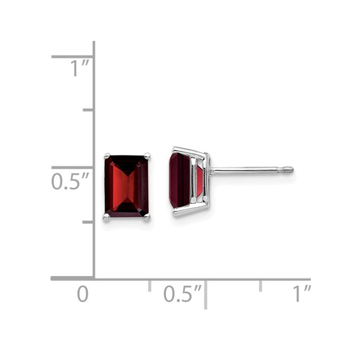 14K White Gold Emerald Cut Natural Solitaire Garnet Earrings 2.50 Carat (ctw) Image 2