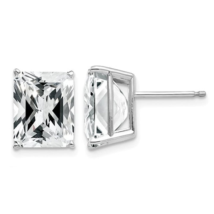 10x8 Emerald Cut Synthetic Cubic Zirconia (CZ) (CZ) Solitaire Stud Earrings in 14K White Gold Image 1