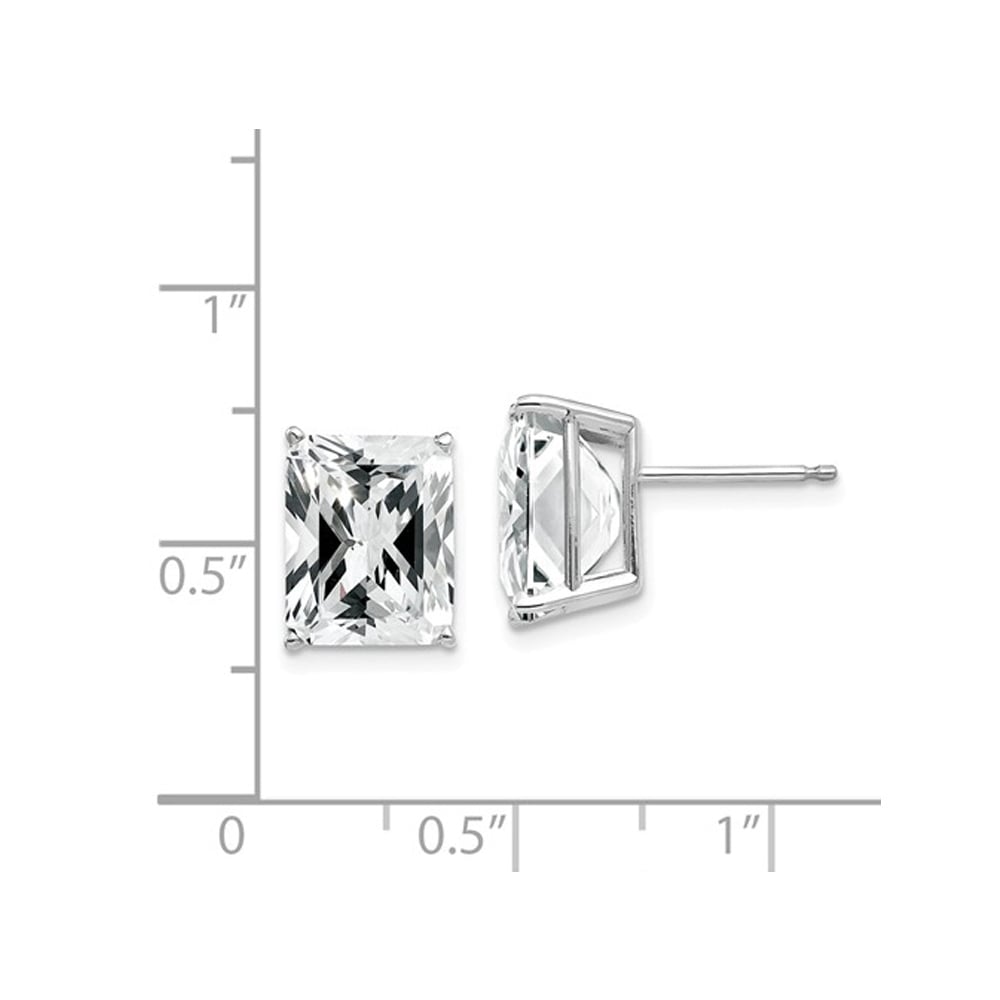 10x8 Emerald Cut Synthetic Cubic Zirconia (CZ) (CZ) Solitaire Stud Earrings in 14K White Gold Image 2