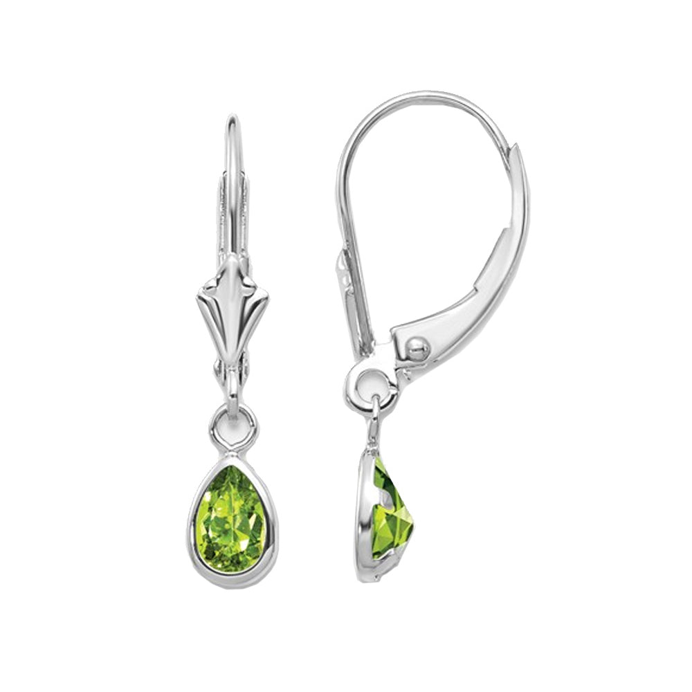 4/5 Carat (ctw) Natural Peridot Dangle Drop Earrings in 14K White Gold Image 1