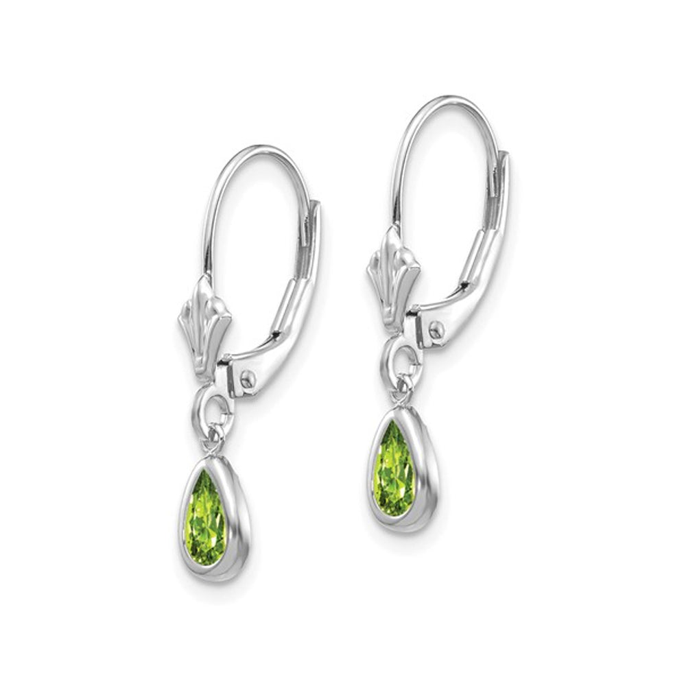 4/5 Carat (ctw) Natural Peridot Dangle Drop Earrings in 14K White Gold Image 3